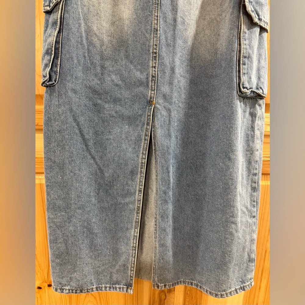 Forever 21 Y2K Classic Blue Denim Capsule Wardrobe Maxi Cargo Back Slit Skirt - Picture 7 of 12